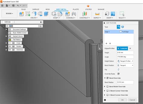 sheet metal in fusion 360|fusion 360 sheet metal hem.